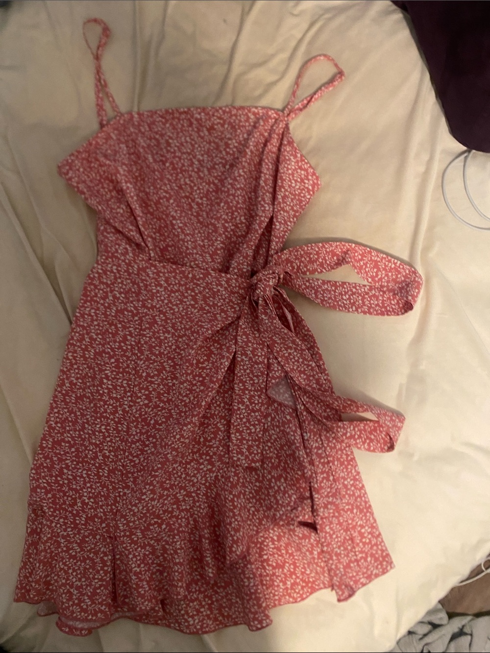 SHEIN Coral Pink Floral Tie-Waist Mini Dress